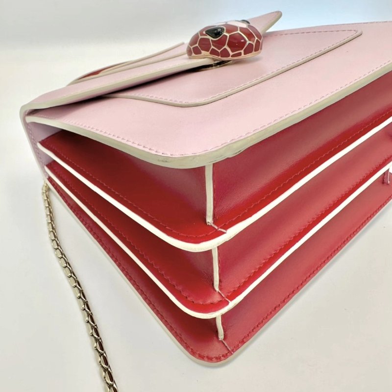 BVLGARI 櫻花粉小號蛇頭風琴手提斜背包18*16*10 98新配件鏡子塵袋-4