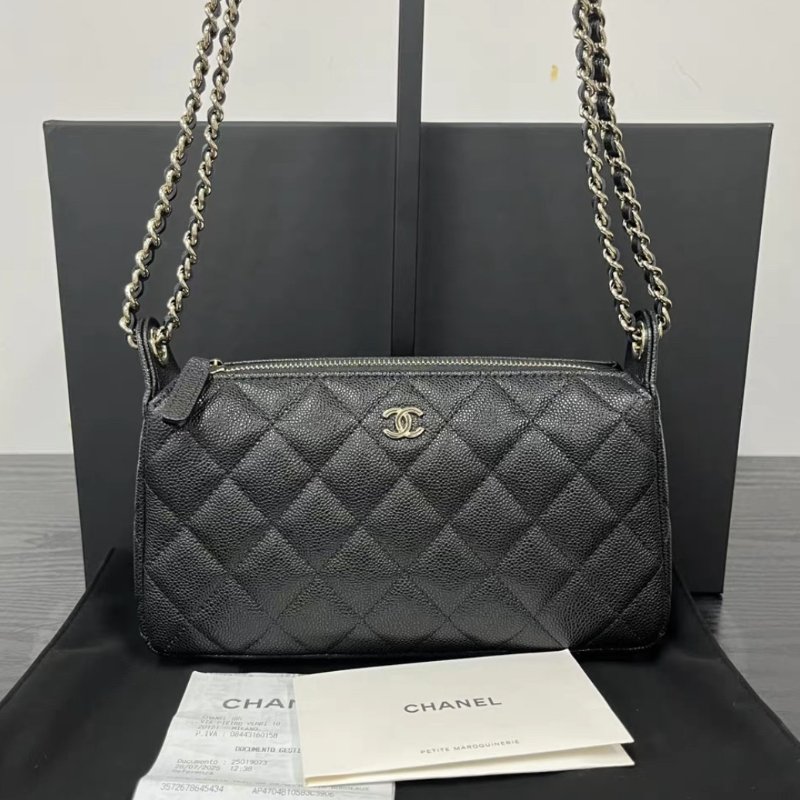 CHANEL 黑金25A大麻醬魚子醬牛皮腋下 HOBO包21*12*5.5 全新閒置配件盒子塵袋購證-0