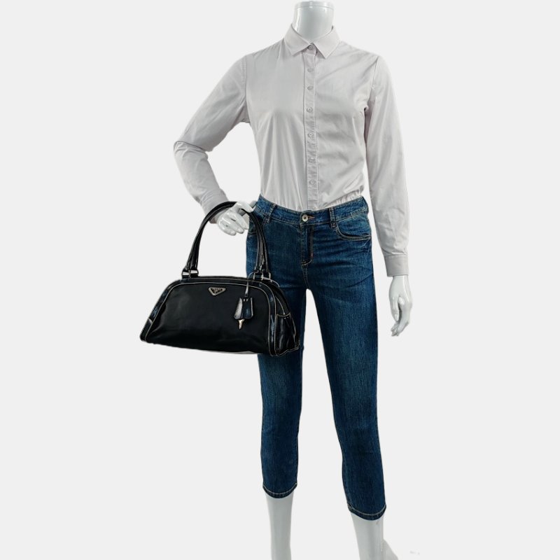 PRADA 黑色尼龍徽標 手提包-1