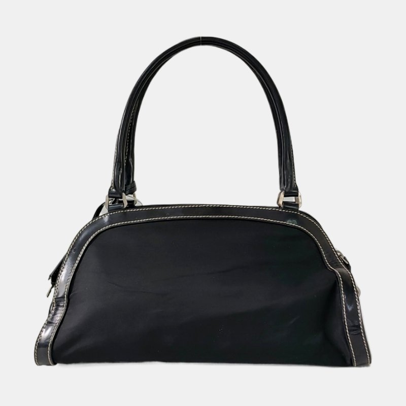 PRADA 黑色尼龍徽標 手提包-4