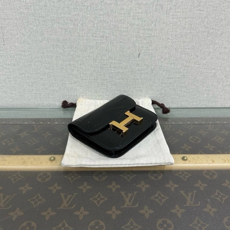 HERMES slim黑金康康鱷魚錢包12.5*10*2 全新閒置配件盒子塵袋-4