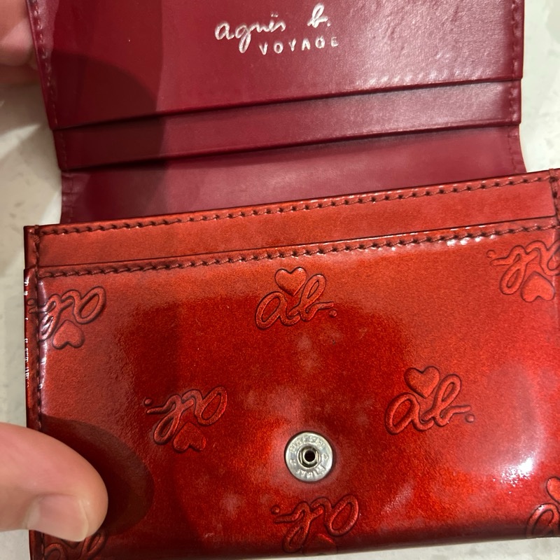 agnes b亮面愛心紅色卡夾-2