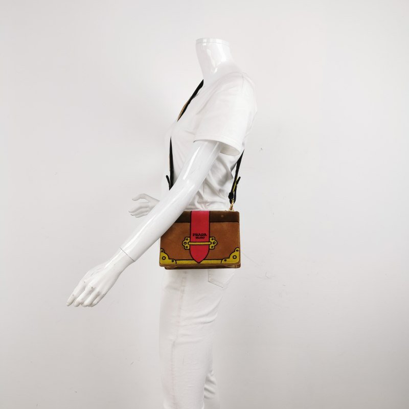 Prada Cahier 中號 絨布 圖畫 插扣 斜背包 單肩包-1