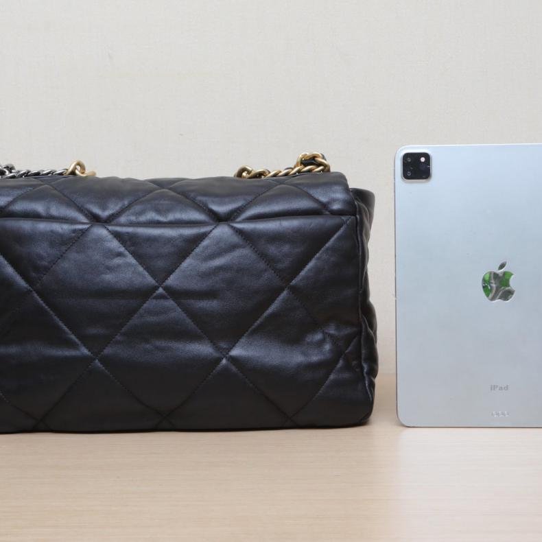 19BAG 口蓋包 Maxi 36cm 黑色 皮革S 晶元開 金銀扣-2