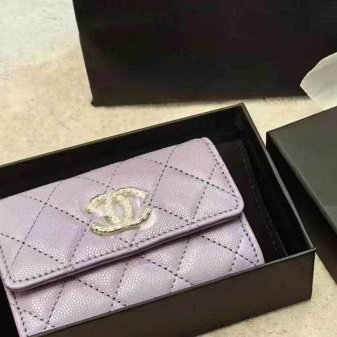 Chanel 全新 24A 薰衣草紫卡包 拉鍊款 配件塵袋盒子-2