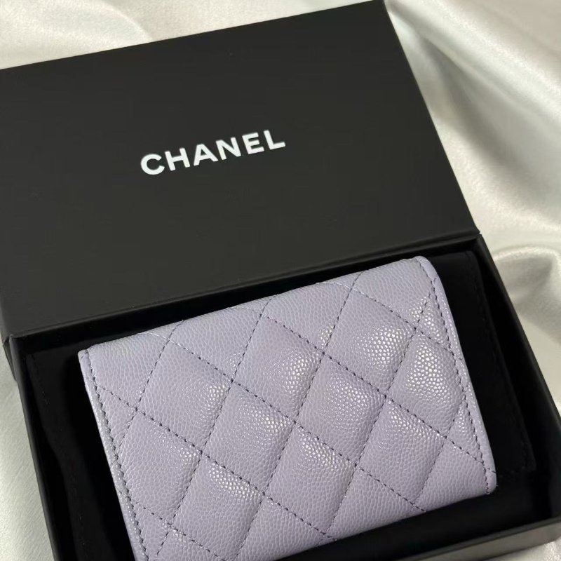 Chanel 全新 24A 薰衣草紫卡包 拉鍊款 配件塵袋盒子-3