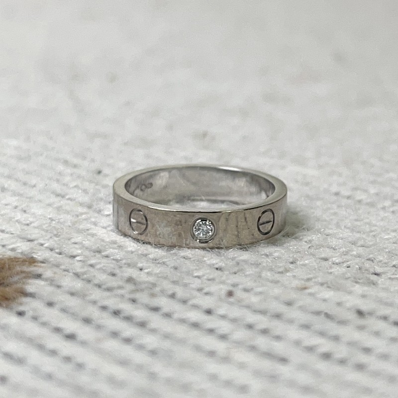 卡地亞Cartier單鑽白金窄版LOVE戒指 歐碼52號-0