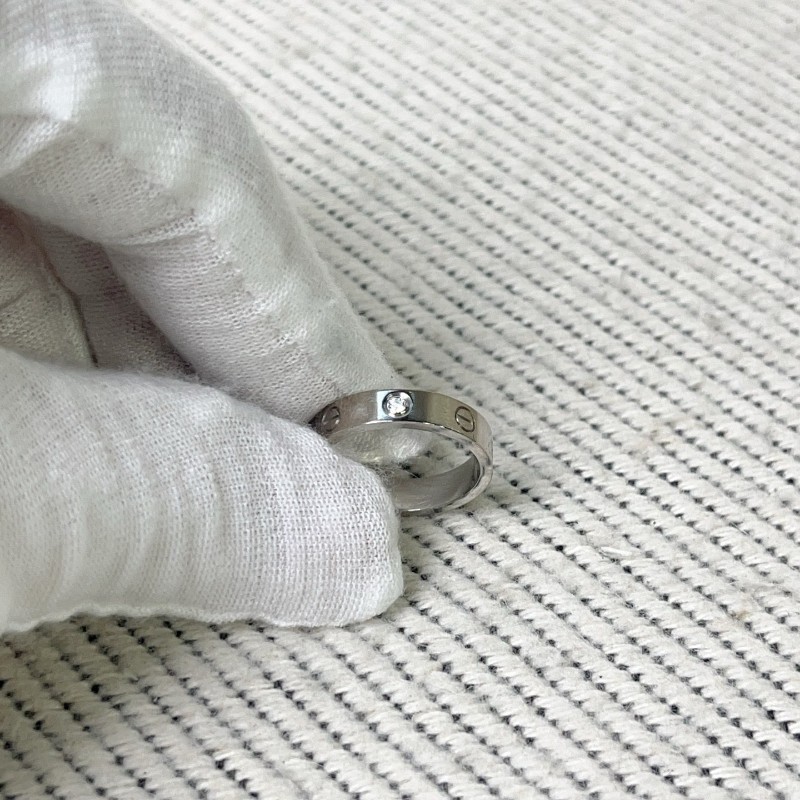 卡地亞Cartier單鑽白金窄版LOVE戒指 歐碼52號-2