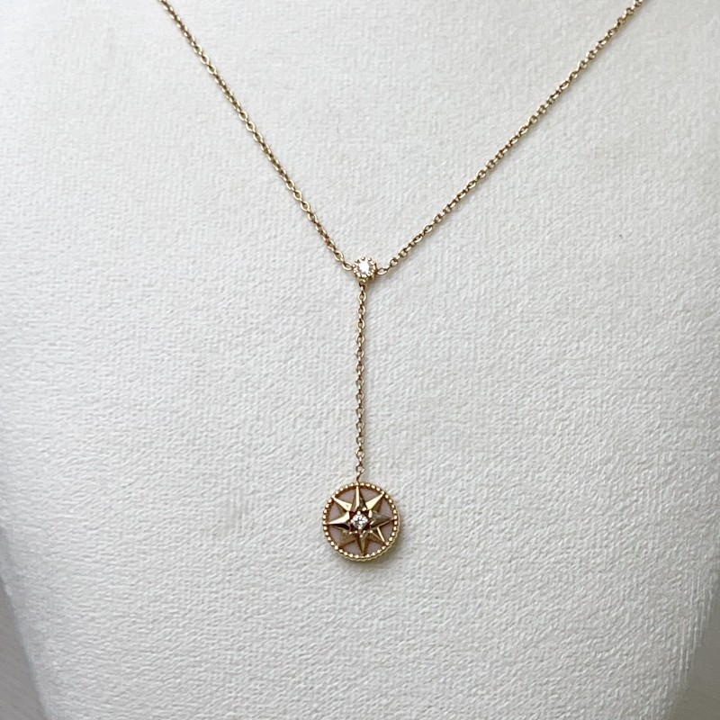 Dior迪奧 粉貝母八芒星Y型鑲鑽項鏈 毛衣鏈-0