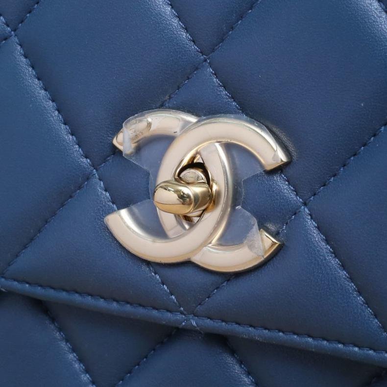 Trendy CC 手提風琴包 小號 25cm 藍色 皮革S 23開 淺金扣-4