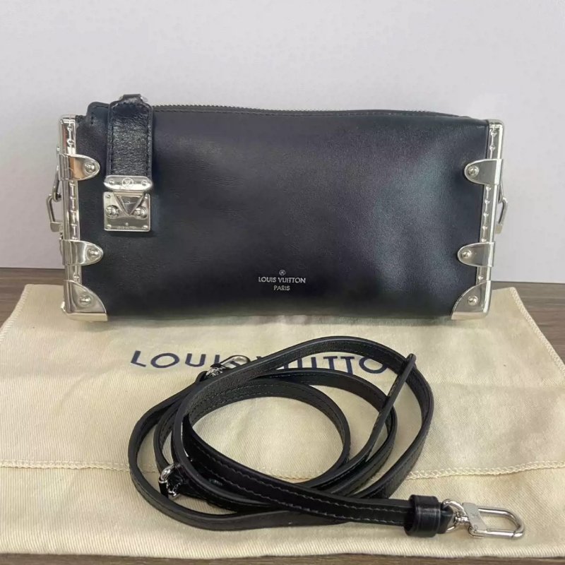 LV SLIM TRUNK橫版黑銀谷爱凌小號盒子肩背斜背包23*12*4 全新閒置配件塵袋-0