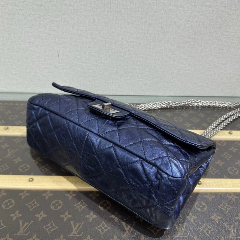 CHANEL 珠光油蠟皮紫色2.55大號肩背斜背包32*18*10 98新配件塵袋-2