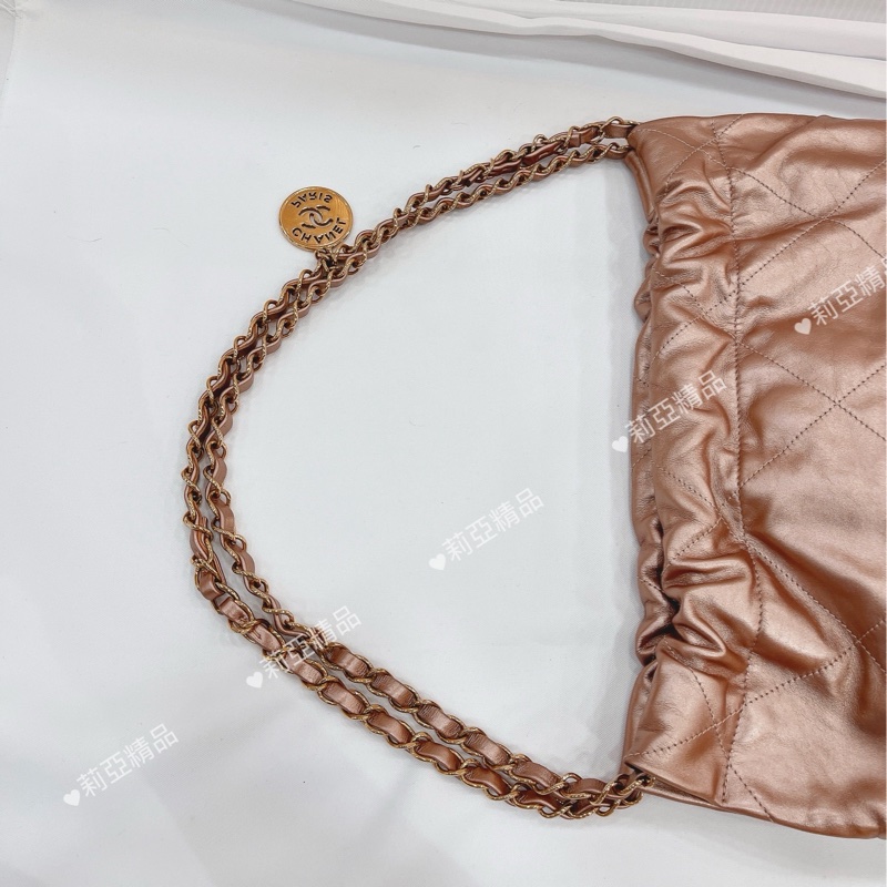 莉亞精品♡Chanel AS3260 22bag 香檳粉 玫瑰金-10