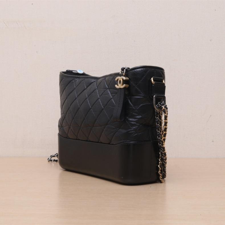 GABRIELLE 流浪 中號 28cm 黑色 皮革C 25開 金銀扣-3