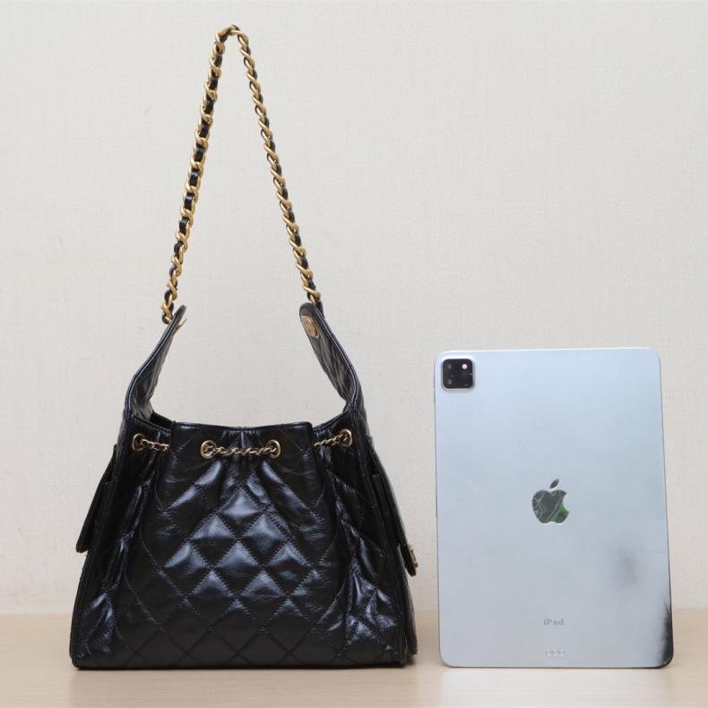 25BAG 腋下單肩包 小號 26*30 黑色 皮革C 晶元開 金釦-2