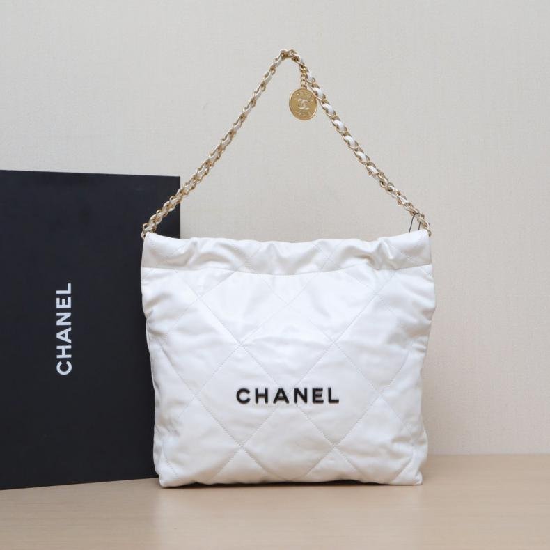 22Bag Tote托特包 小號 30cm 白色 皮革C 晶元開 黑金釦-0