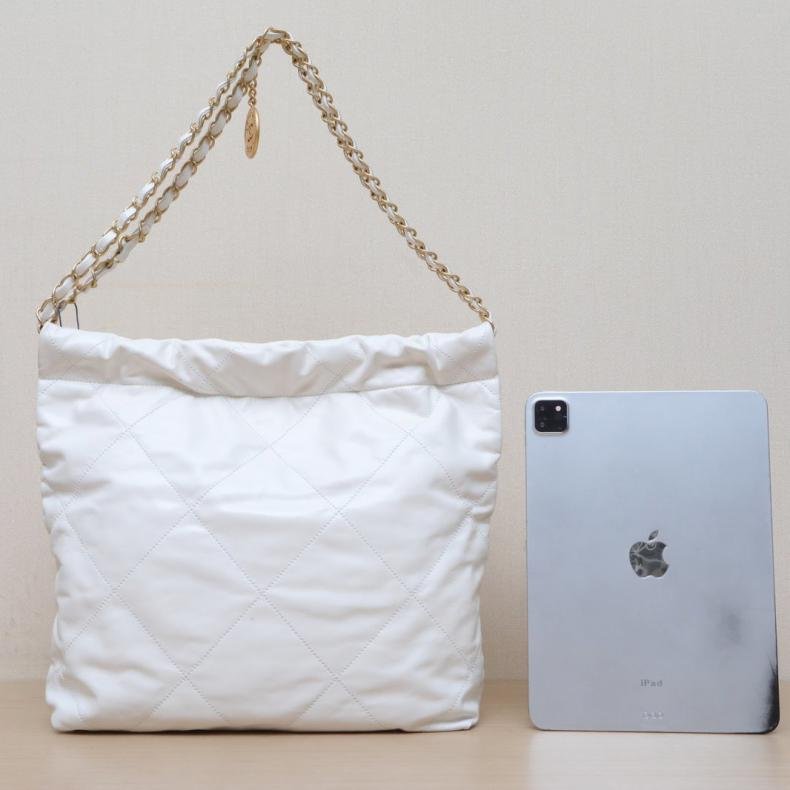 22Bag Tote托特包 小號 30cm 白色 皮革C 晶元開 黑金釦-2