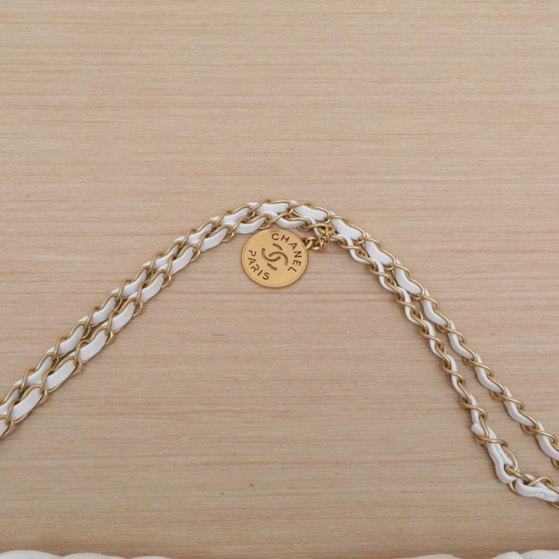 22Bag Tote托特包 小號 30cm 白色 皮革C 晶元開 黑金釦-4