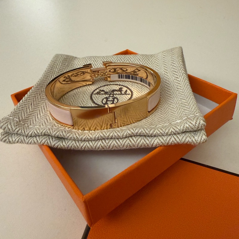 Hermès Clic H 手環｜粉色琺瑯 × 玫瑰金｜經典優雅，全新正品-1