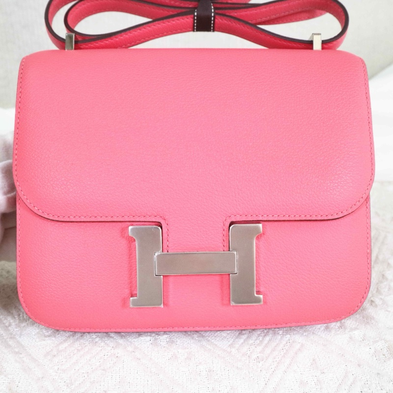 🌈Hermes💗Mini Constance 19💗8w唇膏粉銀扣🌟99新🌟evercolor皮🌟-2