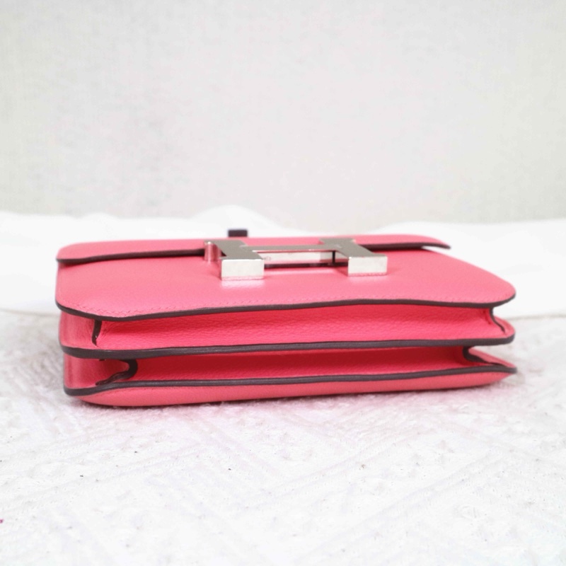 🌈Hermes💗Mini Constance 19💗8w唇膏粉銀扣🌟99新🌟evercolor皮🌟-6