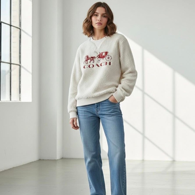 美國coach蔻馳馬車泰迪熊毛呢衛衣-9