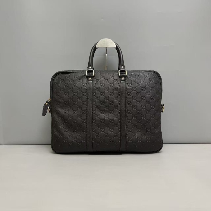 Gucci 男士 深棕色全皮壓紋公文包 電腦包 尺寸40×30cm-1
