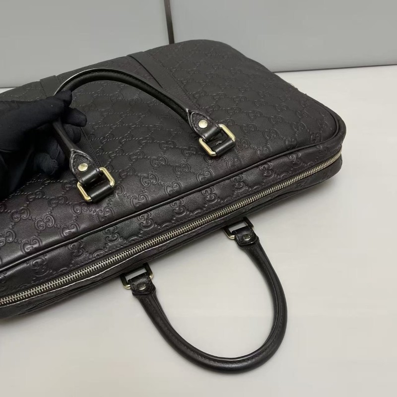 Gucci 男士 深棕色全皮壓紋公文包 電腦包 尺寸40×30cm-3