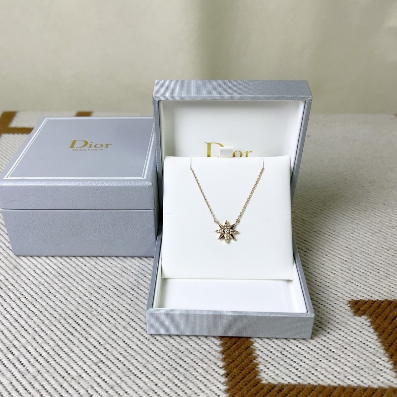 Dior迪奧 玫瑰金八芒星半鑽項鏈 🈶盒子-0