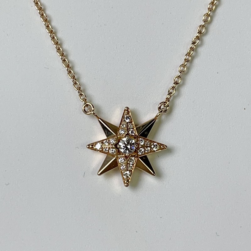 Dior迪奧 玫瑰金八芒星半鑽項鏈 🈶盒子-1