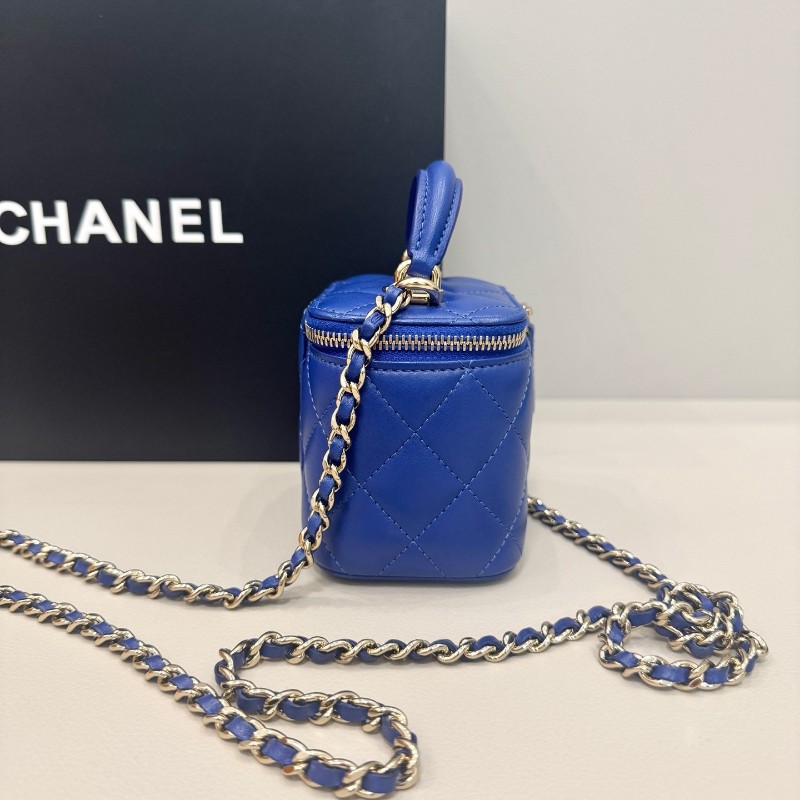 Chanel/香奈兒 霧霾藍手柄迷你化妝包盒子包 鏈條斜背包 肩背包 31開-1