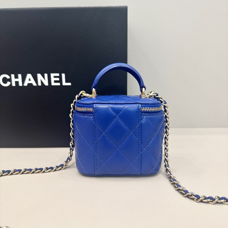 Chanel/香奈兒 霧霾藍手柄迷你化妝包盒子包 鏈條斜背包 肩背包 31開-2
