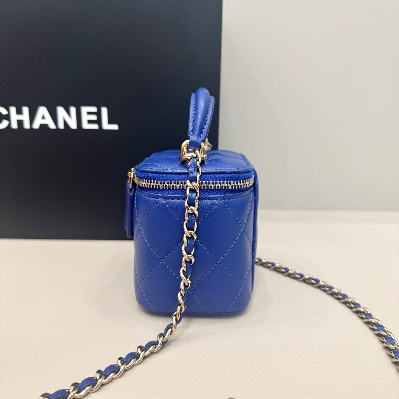 Chanel/香奈兒 霧霾藍手柄迷你化妝包盒子包 鏈條斜背包 肩背包 31開-3