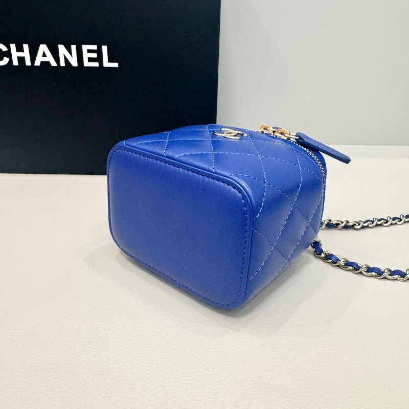 Chanel/香奈兒 霧霾藍手柄迷你化妝包盒子包 鏈條斜背包 肩背包 31開-5
