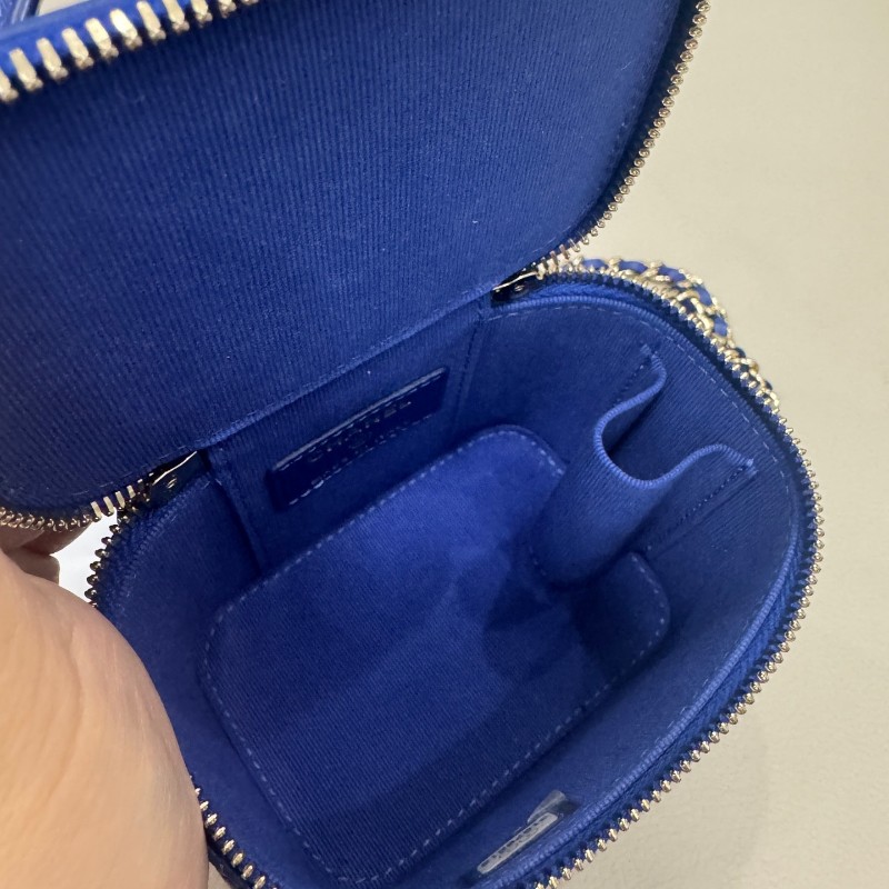 Chanel/香奈兒 霧霾藍手柄迷你化妝包盒子包 鏈條斜背包 肩背包 31開-6