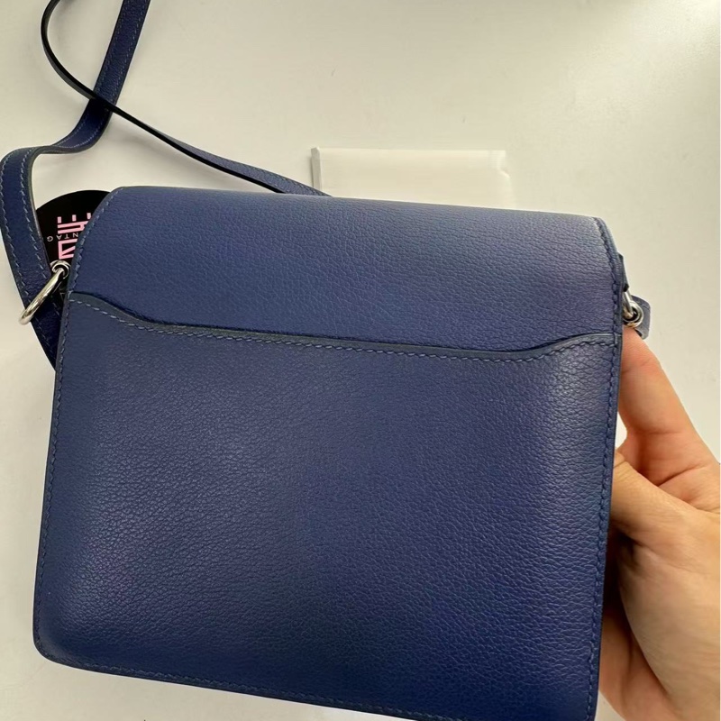 🌈Hermes💙Mini Roulis 19💙藍色銀扣🌟98新🌟evercolor皮🌟-7