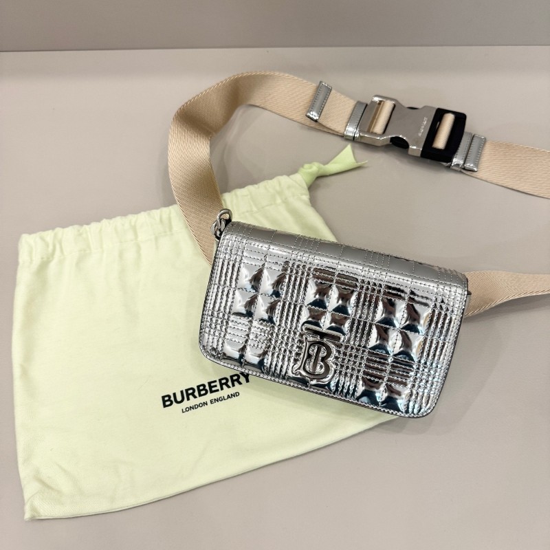 Burberry LOLA系列銀色鏡面腰包 經典TB標識 斜背包-0