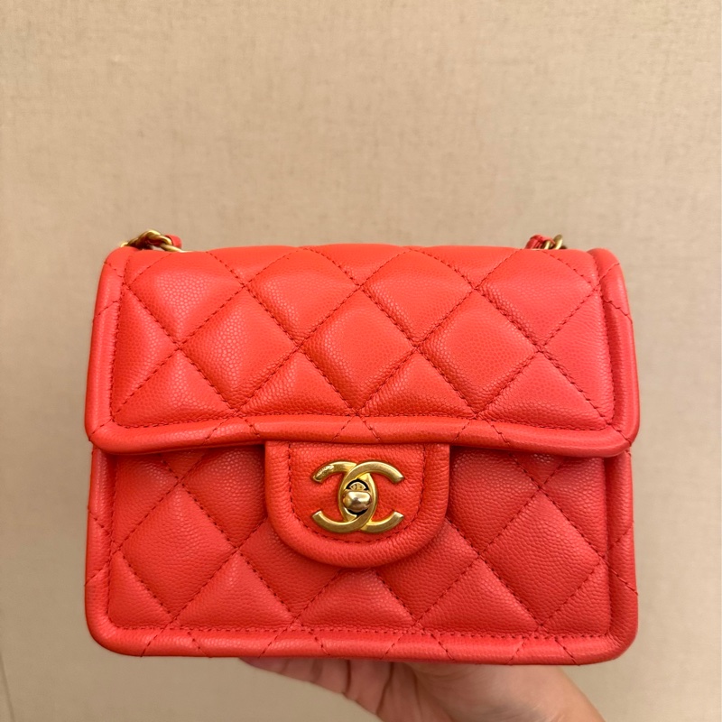 Chanel / 香奈兒 澳門購證刷卡單 小牛皮荔枝紋方胖子CF郵差包-6