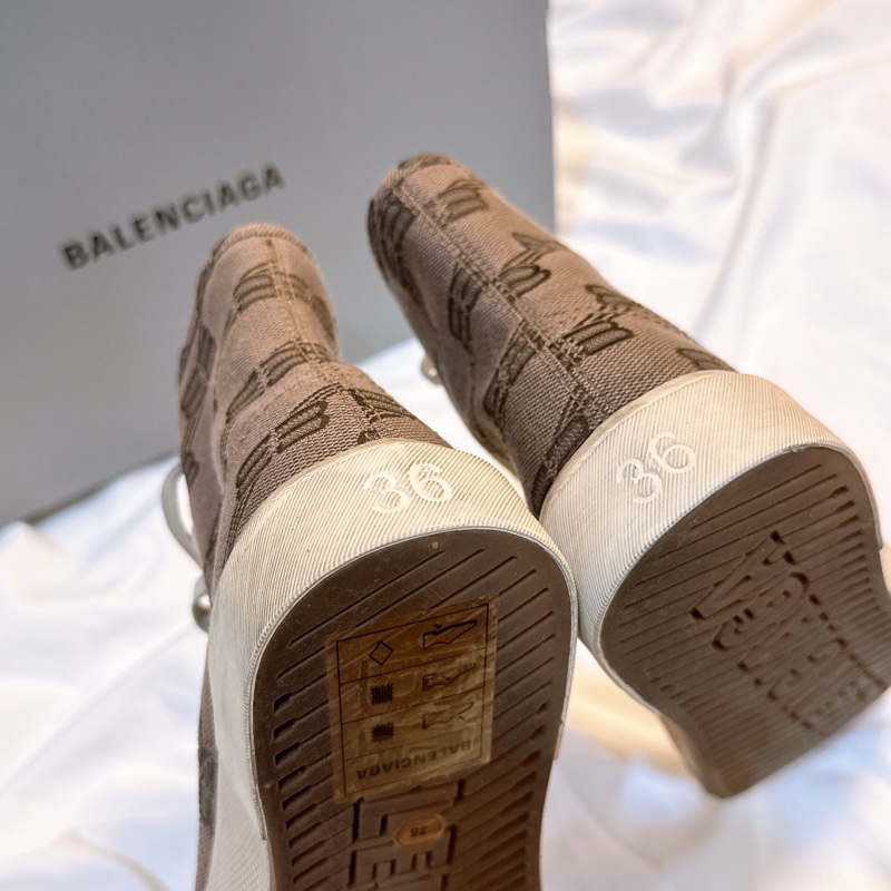 全新 Balenciaga巴黎世家經典緹花BB做舊高筒帆布鞋-5