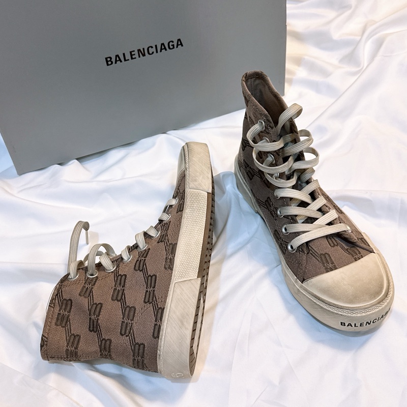 全新 Balenciaga巴黎世家經典緹花BB做舊高筒帆布鞋-14