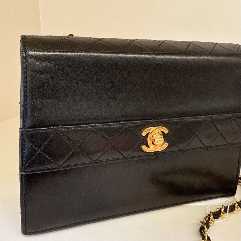 CHANEL 黑色中古掀蓋鏈條包 1開 vintage-2