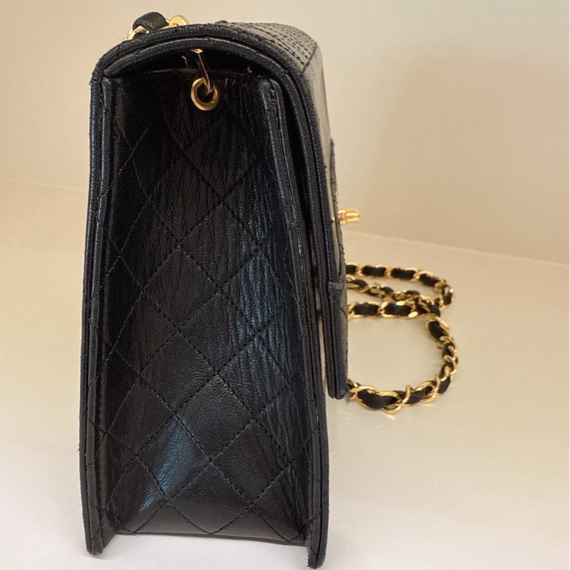 CHANEL 黑色中古掀蓋鏈條包 1開 vintage-3