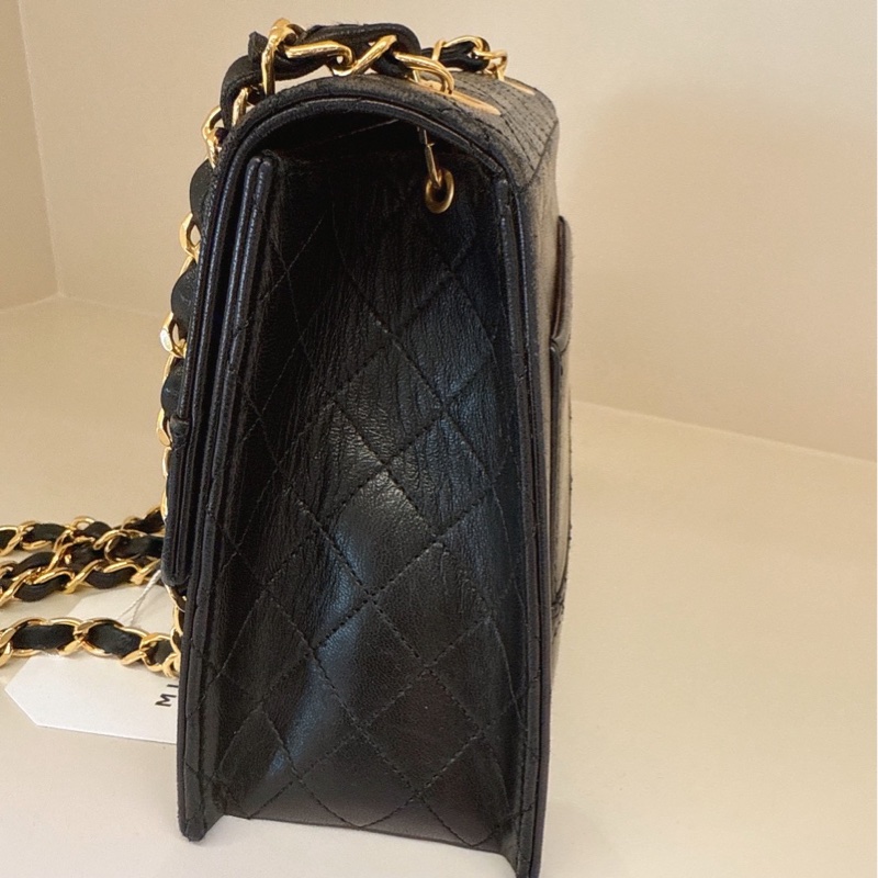 CHANEL 黑色中古掀蓋鏈條包 1開 vintage-4