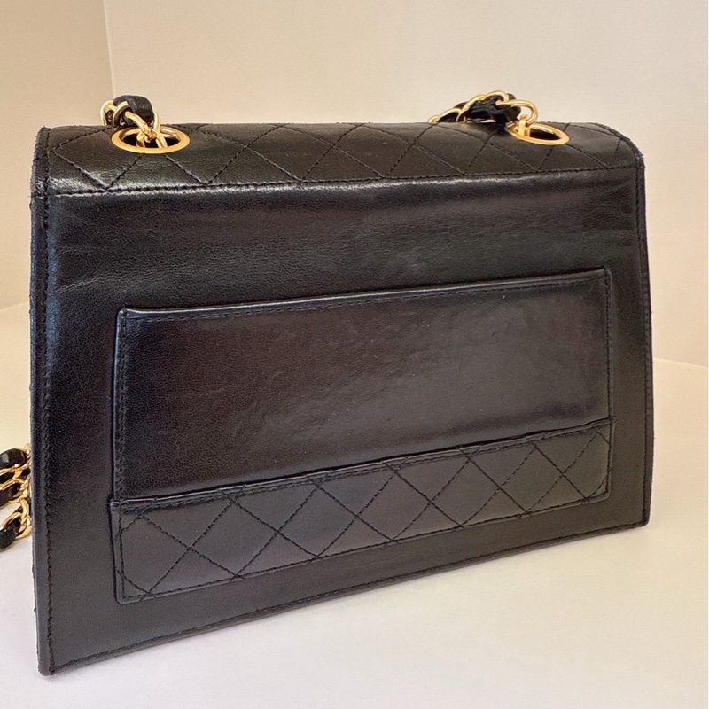 CHANEL 黑色中古掀蓋鏈條包 1開 vintage-5