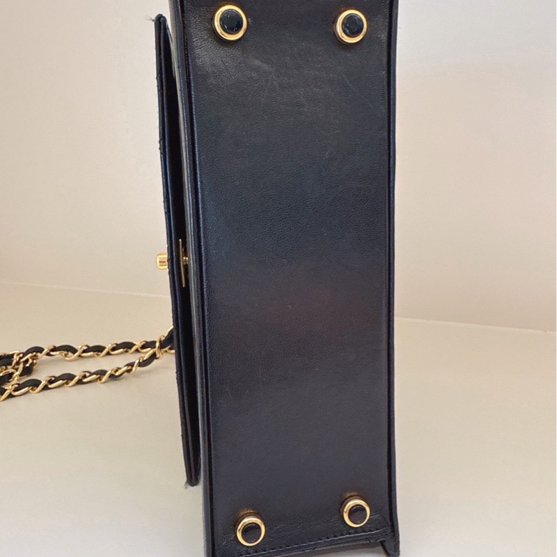CHANEL 黑色中古掀蓋鏈條包 1開 vintage-6