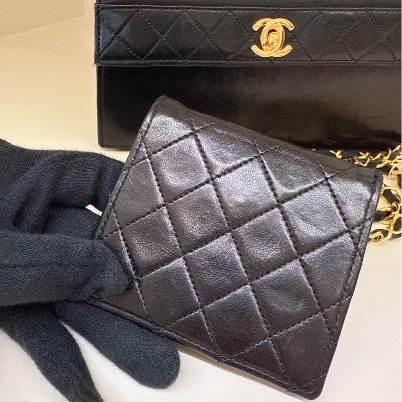 CHANEL 黑色中古掀蓋鏈條包 1開 vintage-11