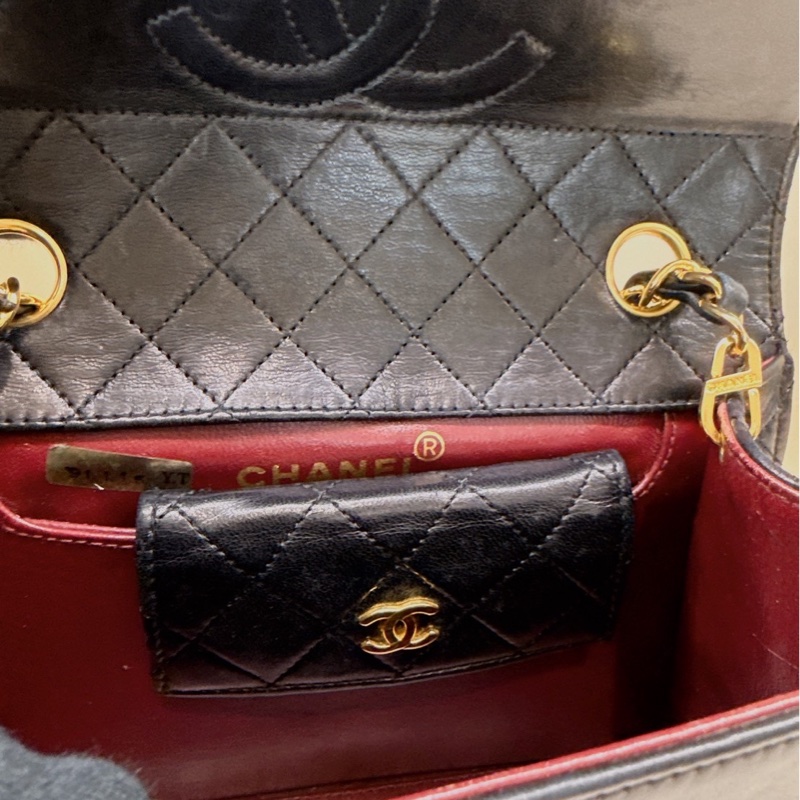 CHANEL 黑色中古掀蓋鏈條包 1開 vintage-14