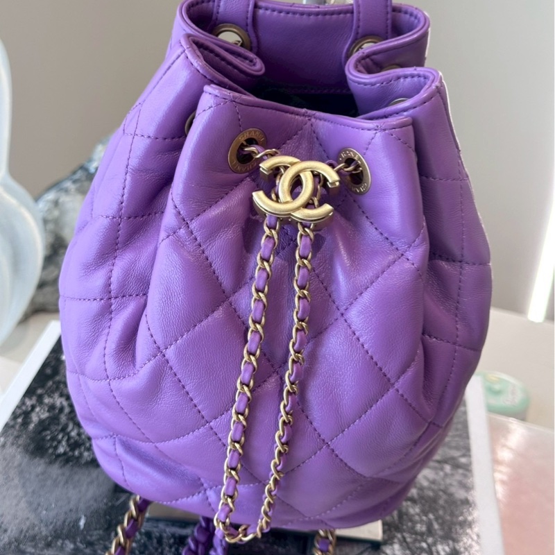 CHANEL 紫色抽繩雙肩包後背包 芯片款-1