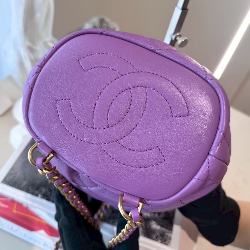 CHANEL 紫色抽繩雙肩包後背包 芯片款-5