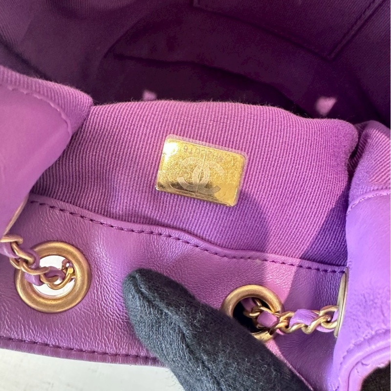 CHANEL 紫色抽繩雙肩包後背包 芯片款-7